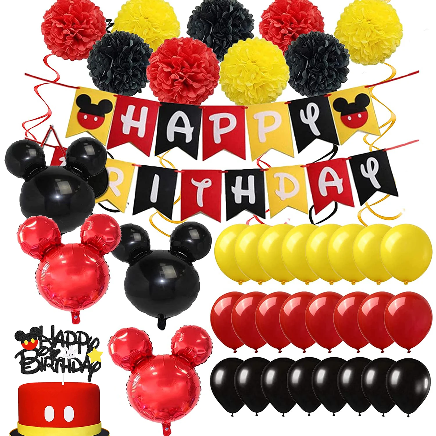 

Disney Mickey Mouses Birthday Party Decorations Cartoon Mickey Mouse Party Supplies Kit Include Hanging Swirls Pom Poms Flower