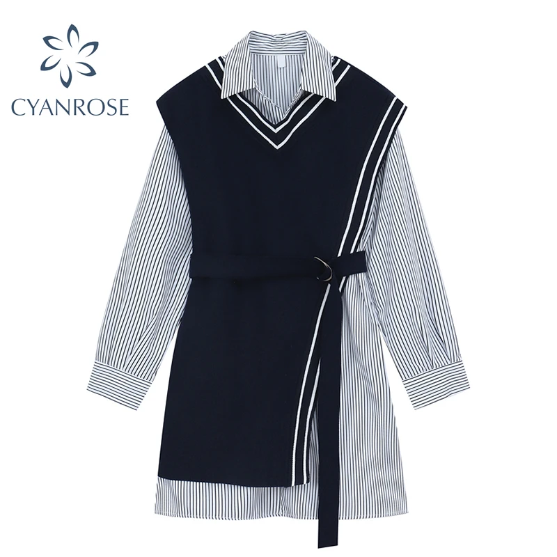 Женское платье-рубашка с длинным рукавом элегантный свободный повседневный