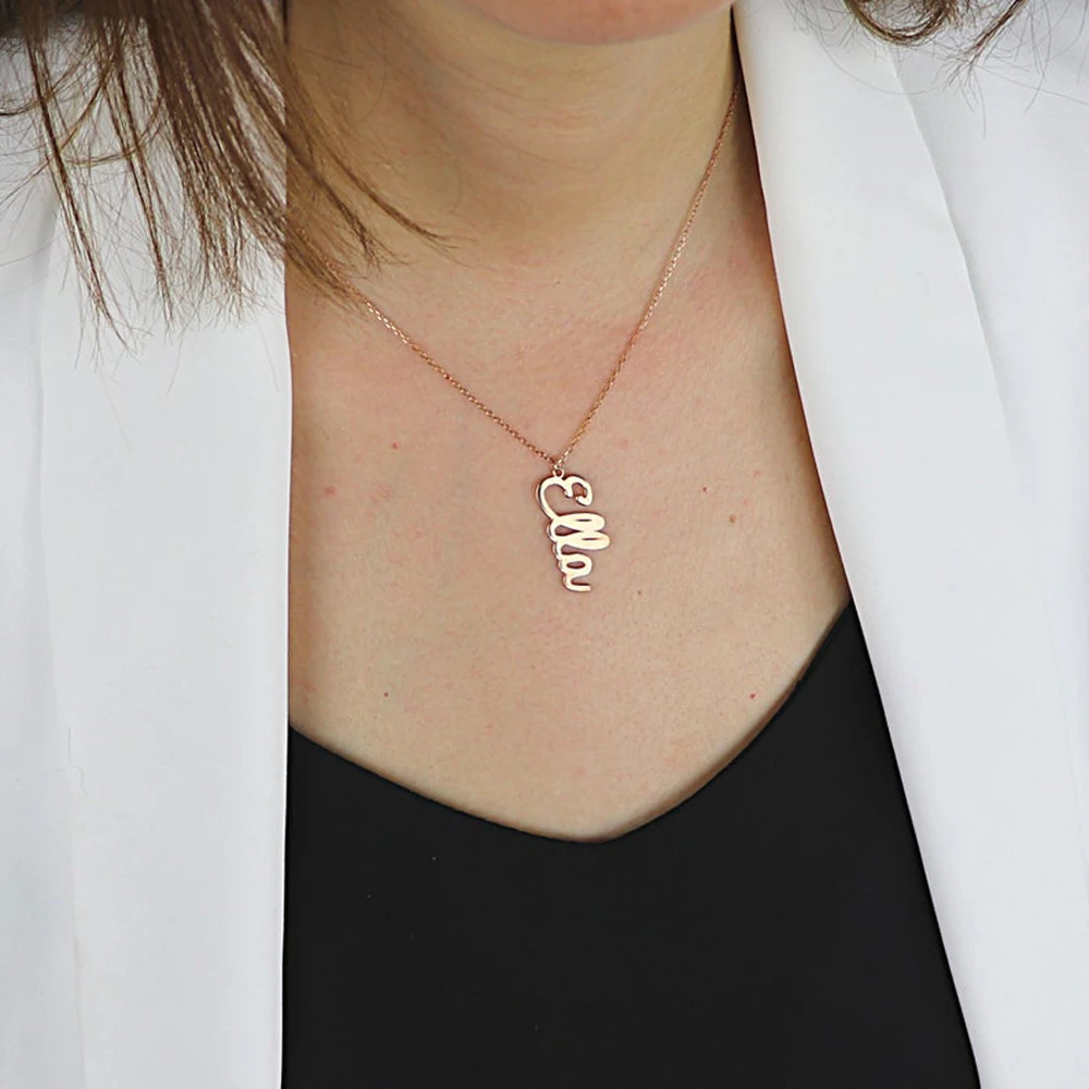 

Custom Vertical Name Pendant Necklace Personalized Men's Jewelry Nameplate Necklace Best Friend Gift Collar de mujer