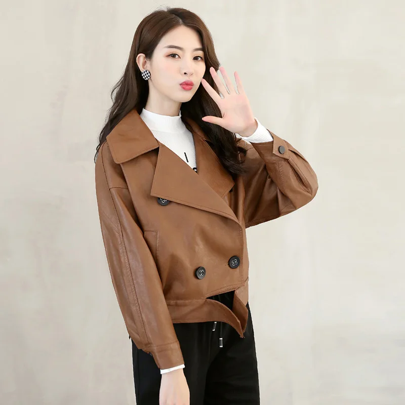 Куртка женская короткая из искусственной кожи модная Свободная Повседневная