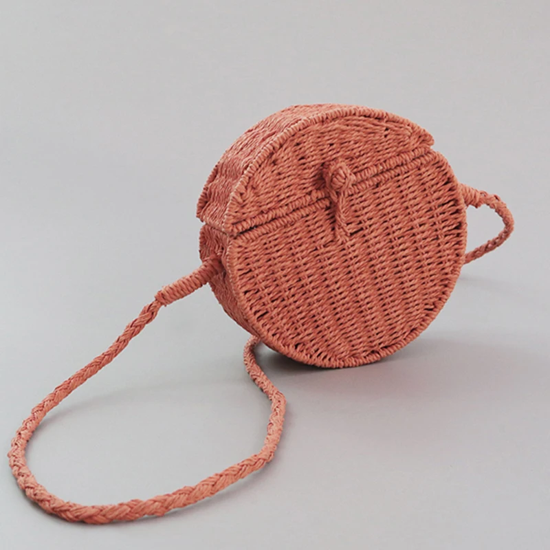 

Vintage Round Handmade Straw Women Shoulder Bag Casual Paper Rope Woven Crossbody Bags For Women Summer Beach Straw Women's Bag