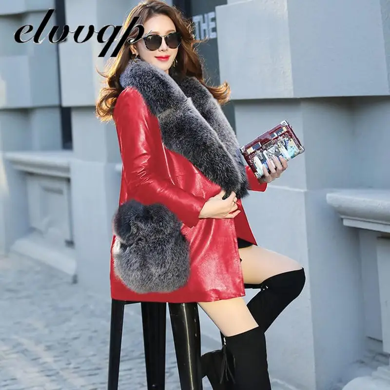 Women Thick Warm Pu Faux Leather Padded Coat New Elegant Winter Fur Jacket Fur Collar Jacket Parka High Quality Outerwear Tops