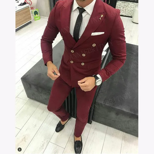 Красный Мужской костюм Slim Fit мужские свадебные костюмы для шафера на Выпускной платья светильник серый формальный смокинг мужской s Блейзер костюм на заказ - Цвет: Красный