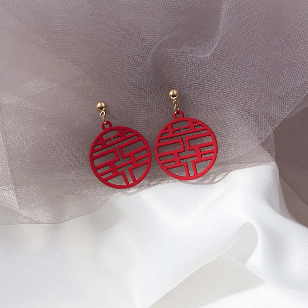 Серьги с надписью Hi Word Blessing Красные праздничные новогодние серьги в китайском