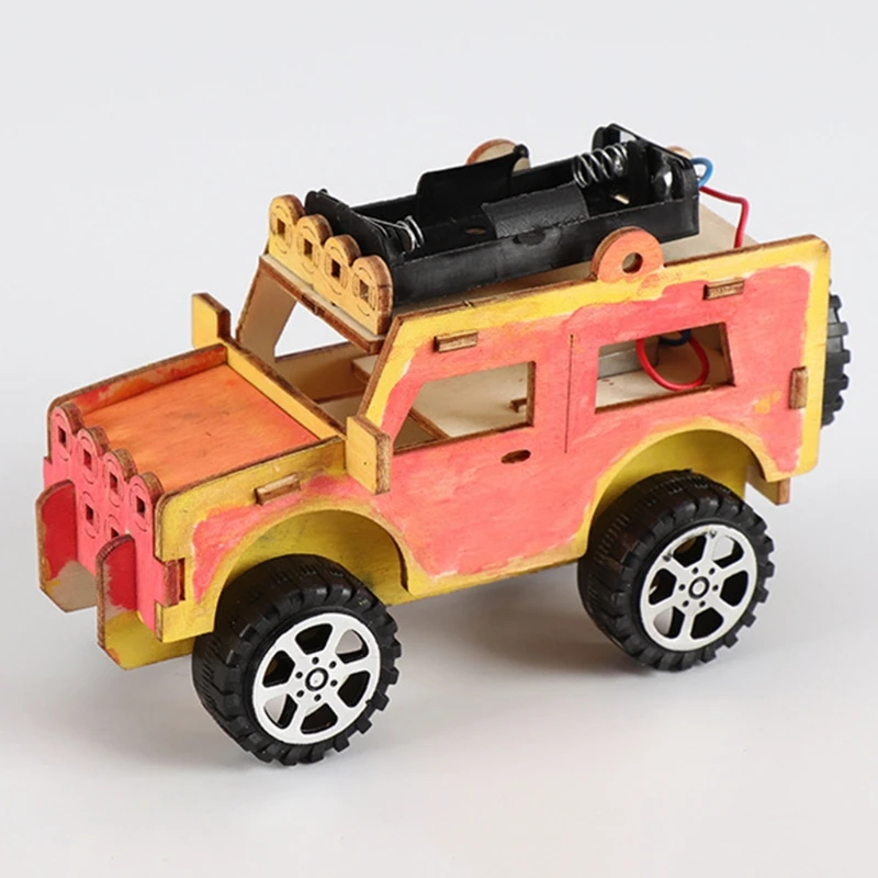 

Wooden Electric Car Model Blocks DIY Kids Assembling Toy Science Experiment Kit Educational Gift