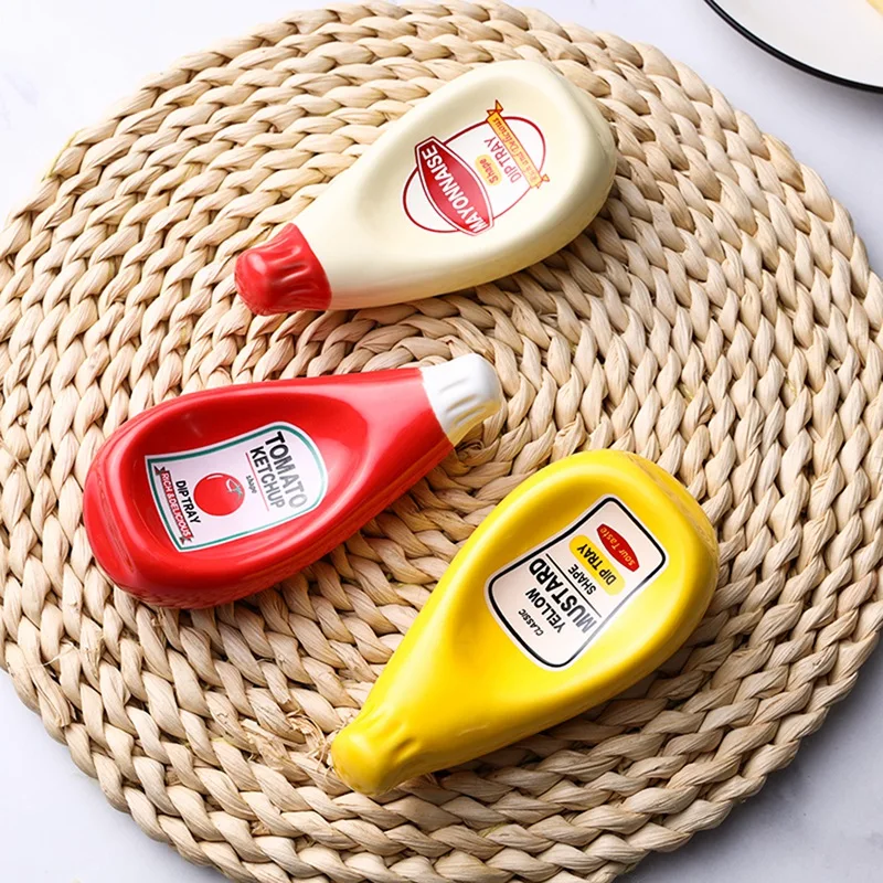 

Ceramic Extruded Tomato Sauce Bottle Shape Dish Soy Sauce Plate Ketchup Mayonnaise Mustard Seasoning Dish