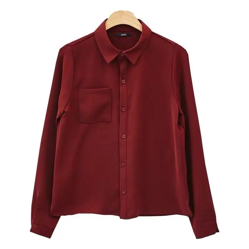 

2021 Retro Hong Kong Flavor Korean Wine Red Top Loose Drape Fashion Western Style Shirt White Chiffon Shirt Female Long Sleeve