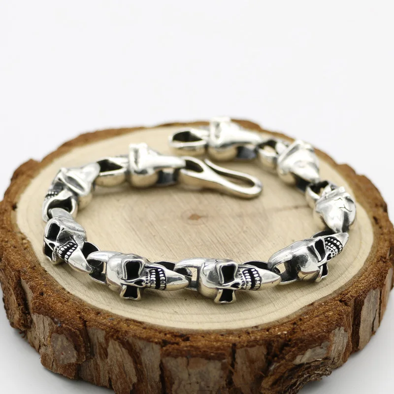 

Starfield Punk Locomotive Style S925 Sterling Silver Retro Thai Silver Male Female Personality Jewelry Skull Bracelet Homme