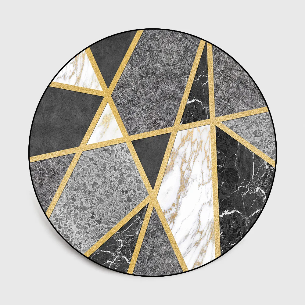 

Environmental protection modern imitation marble black gold line living room bedroom round floor mat carpet