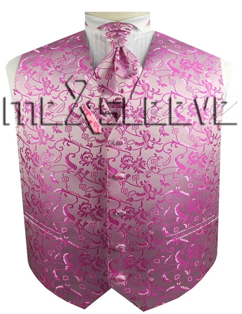 free shipping man's flower tailored tuxedo waistcoat set(vest+ascot tie+handkerchief