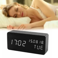 wood made bedroom led clocks noctilucent voice control electronic alarm clock night mode clock for office worker student