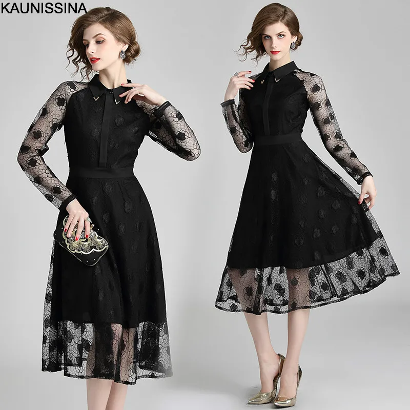 KAUNISSINA кружевные коктейльные платья черные элегантные для выпускного вечера