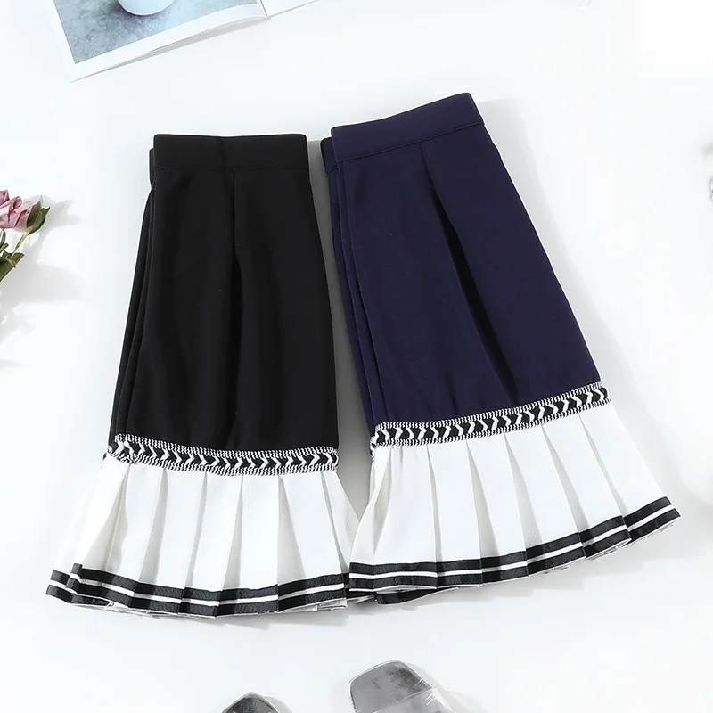 

2020 Pleated Skirt short skirt goth fashion A-Line Above Knee New Mosaic Chiffon Pleated Skirt Contrasting Color Academic