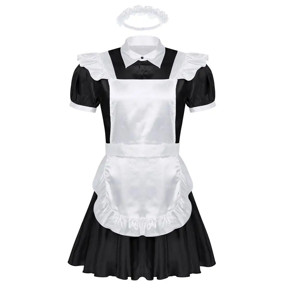 Type B Black Iiniim Мужская Неженка форма французской горничной нарядное платье сексуальные забавные костюмы Клубная одежда для вечеринок атласное платье с чокером и повязкой на голову - Цвет: Type B Black