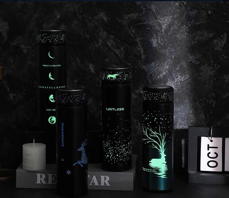 500 мл портативный светящийся термос бутылка 304 нержавеющая сталь для воды