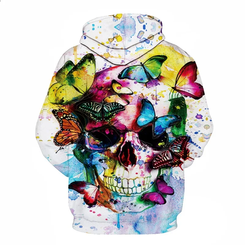 

New Fashion Men/Women 3d Sweatshirts Print Color butterfly skull Hoodies Autumn Winter Thin Hooded Pullovers Tops