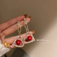 925 silver needle korean fashion personality net red high sense diamond inlaid love freshwater pearl earrings female