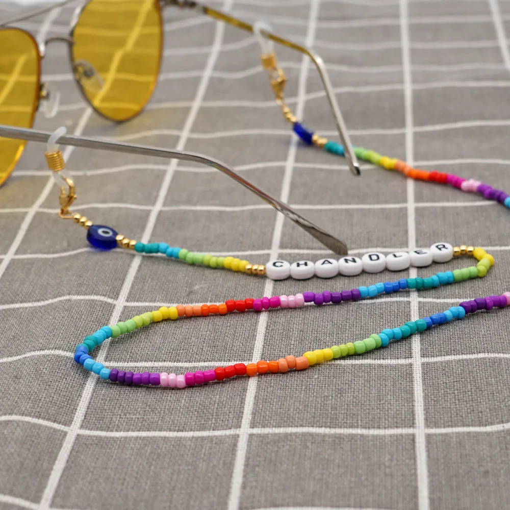 

Glasses Chain For Women Eye Necklace Letter Rainbow Jewelry 2021 Beaded Chains On Neck Convenient Bracelet And Necklace