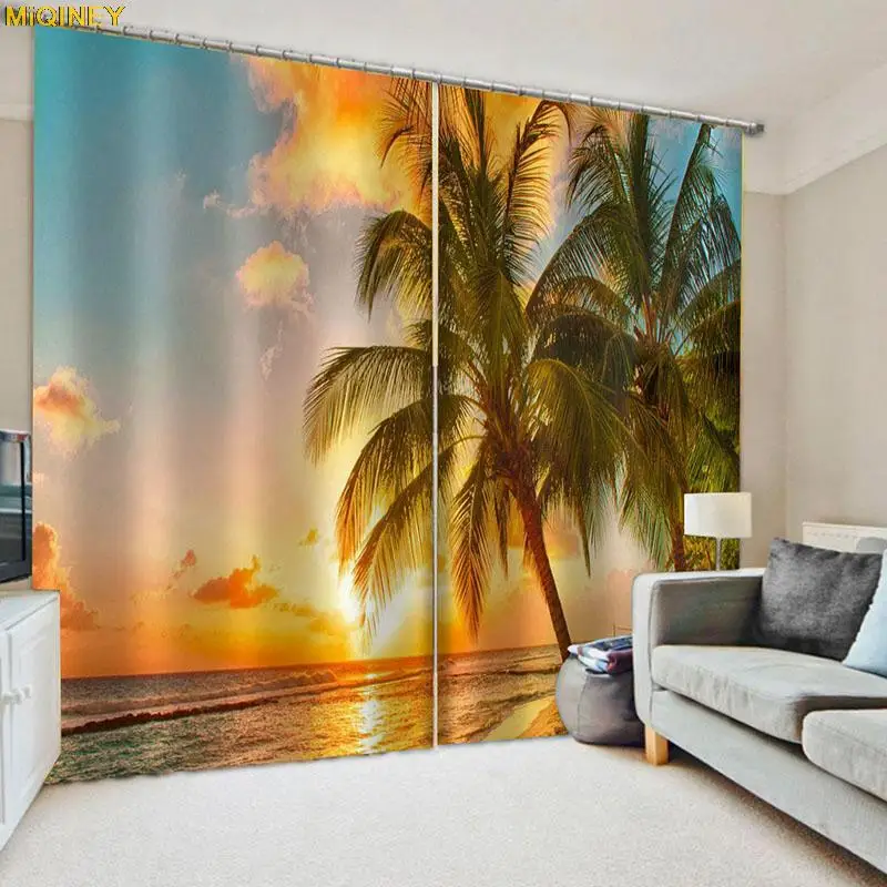 

3D Tropical Sand beach Prints HD Curtains Room Seaside Scenery Curtain Window Trendy Living Room Bedroom Blackout Drapes