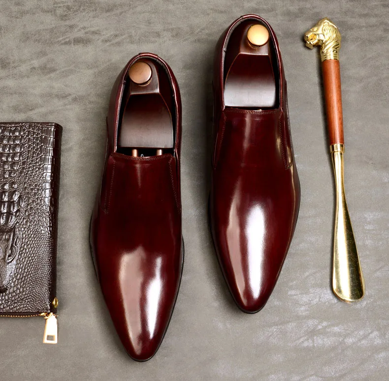Мужские туфли-оксфорды ручной работы черные винно-красные лоферы из натуральной