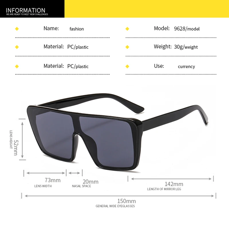 

Longkeeper 2020 Oversized Square Sunglasses Women Flat Top Sun Glasses Men One piece Hip Hop Gafas de sol UV400