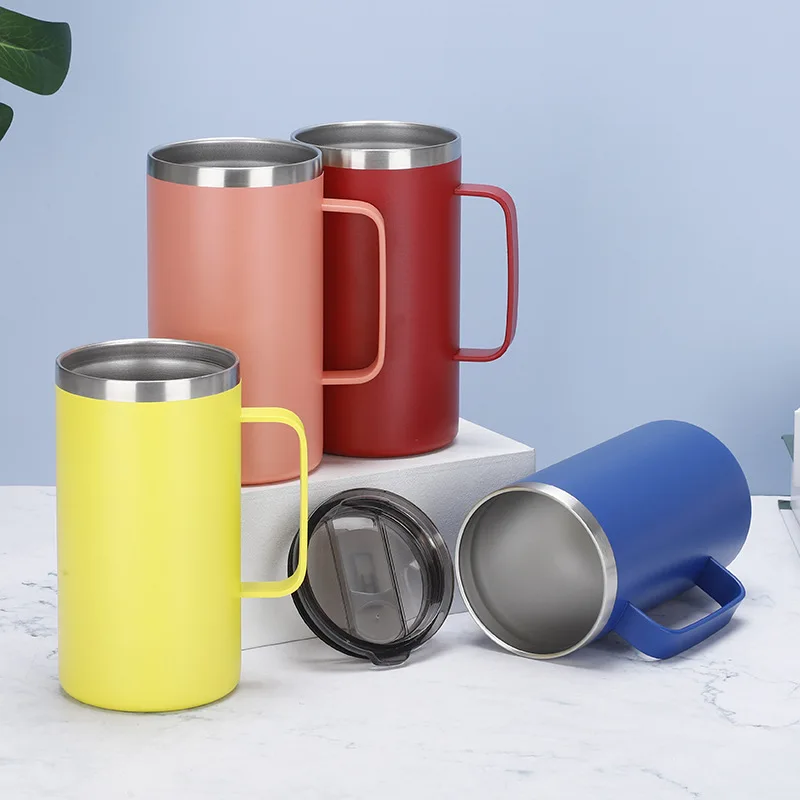 

304 stainless steel creative handle cup with lid coffee cup home office mug double vacuum insulated mug