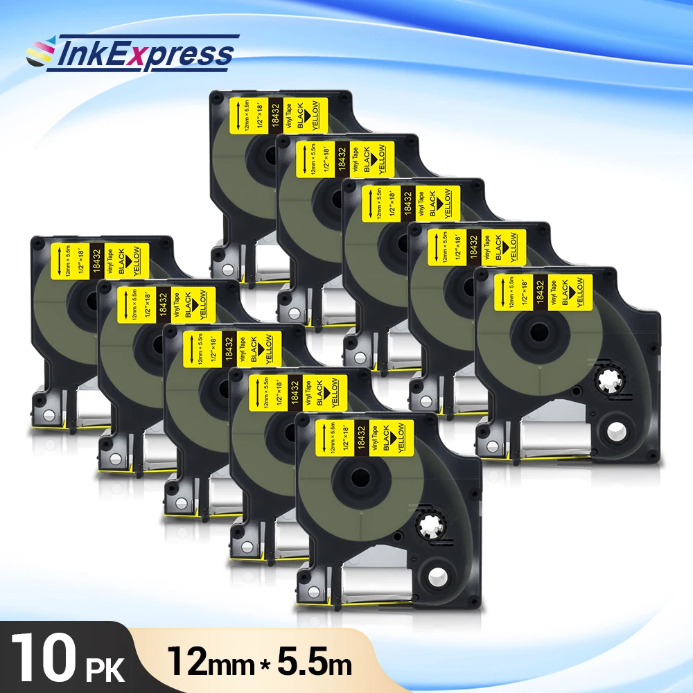 

10PK винил кассета для DYMO 18432 12 мм носорог IND виниловые наклейки этикетки 18432 промышленный кассета для DYMO носорог 4200 5200 5000 6000 этикетировщик