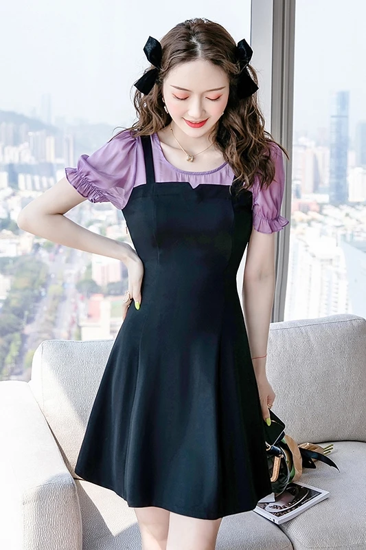 

COIGARSAM Patchwork Women dress Summer Mesh Dresses Black 0970