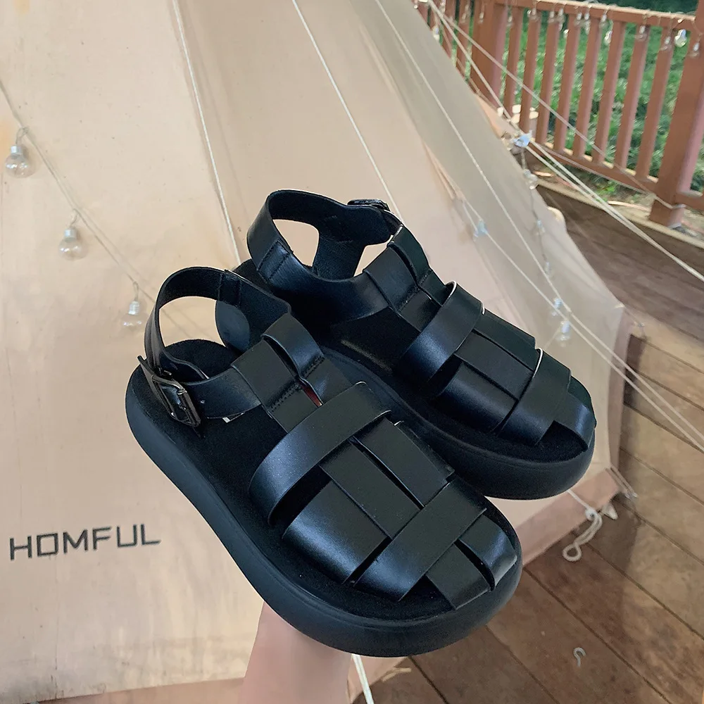 

Retro Thick-soled Woven Sandals Women's Summer 2021 New Casual Flat-bottomed Roman Shoes Ladies Sandals