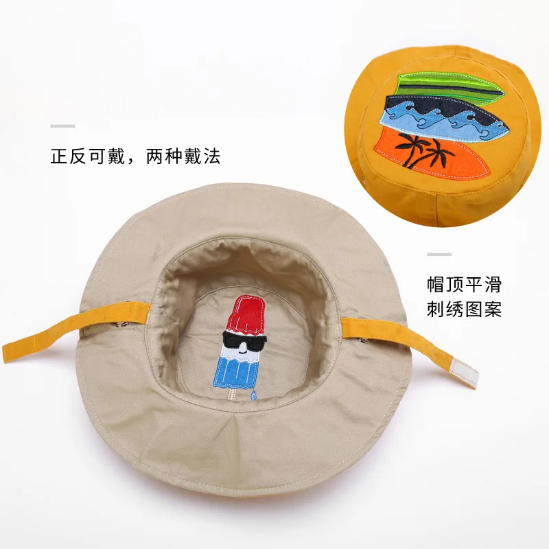 

Children's Spring and Summer New Basin Hats for Boys and Girls Double-sided Fisherman Hats Camping Fishing Sunscreen Sun Hats