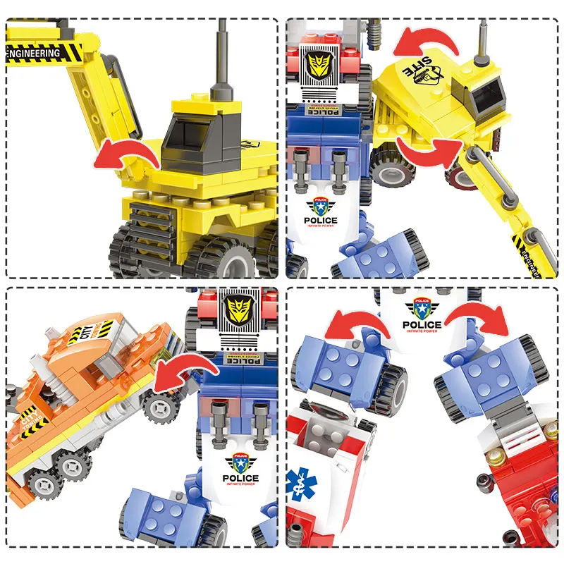 570pcs Building Blocks City Robot 8in1 Transformed Police Car Ambulance Engineering Vehicle Bricks Toys for Boy | Игрушки и хобби