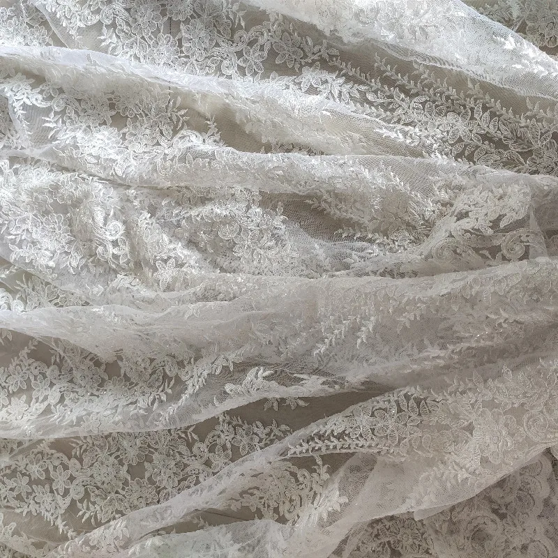 

Luxury Quality Off white embroidery 135CM sequins bridal lace fabric textile SELL 10 yards