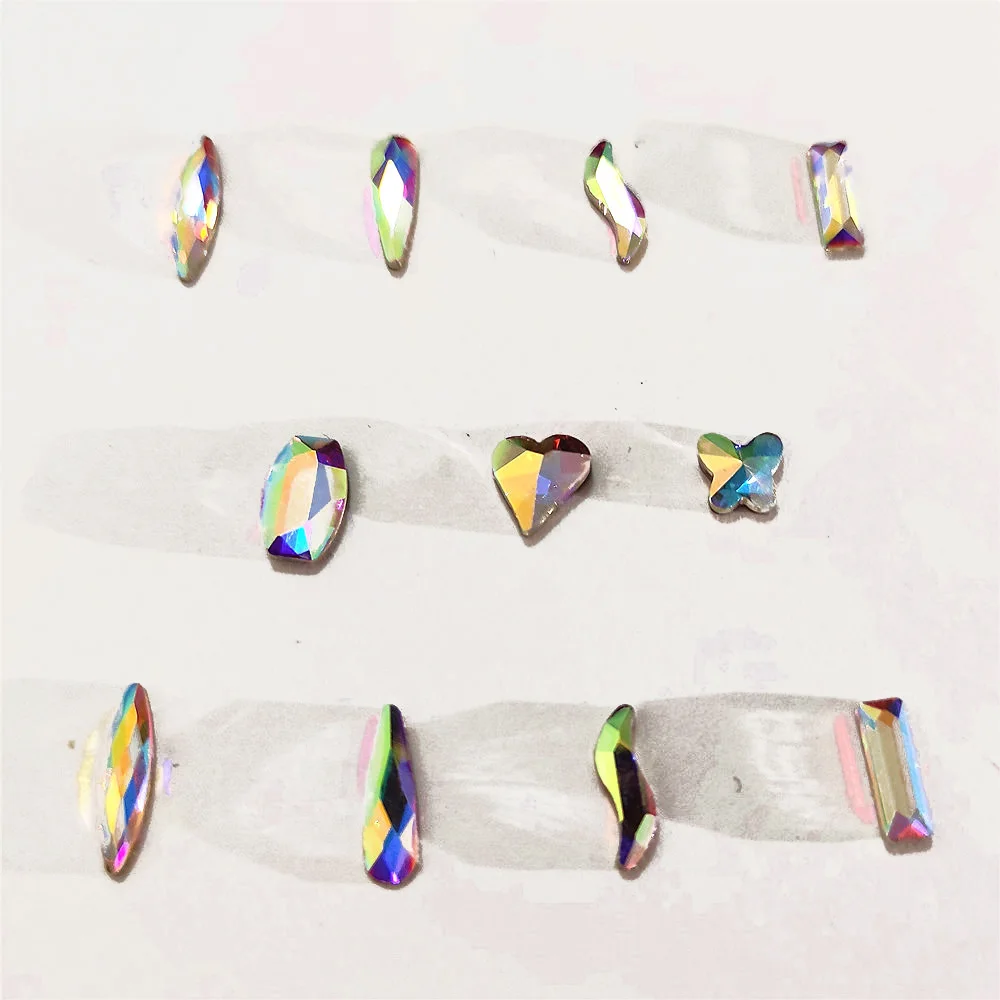 

50Pcs Nail Art Diamond Strass Shaped Stone AB Glass Crystals For 3D Nails Art Decoration Charms Jewelry Horse Eye Heart Supplies