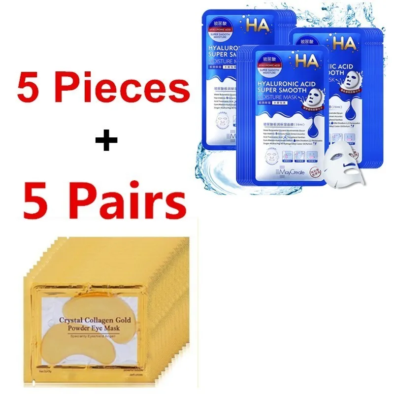 5Pair + 5Peces Skin Care Sheet Plant Facial Mask 24k colleague eye mask Moisturizing Oil Control Blackhead Remover Wrapped| |