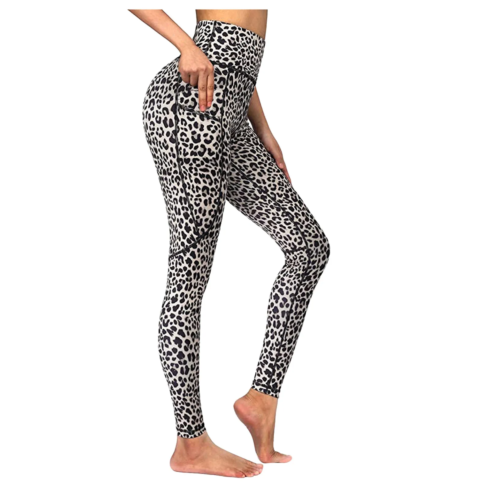 

Women's Sports Pants Pocket Print Leggings Fitness Sports Running Yoga Pants High Waist Tight Trousers Workout Stretch Pants
