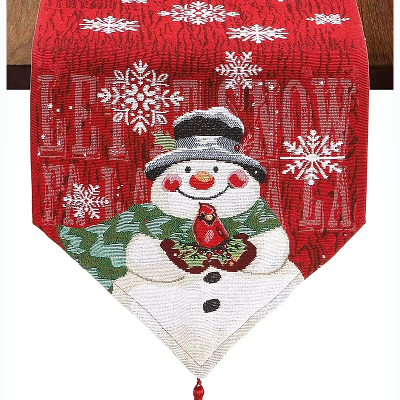 

Christmas Snowman Table Runner Snowflake Cotton Linen TV Cabinet Tablecloth For Dinning Xmas New Year Tables Cover Decoration