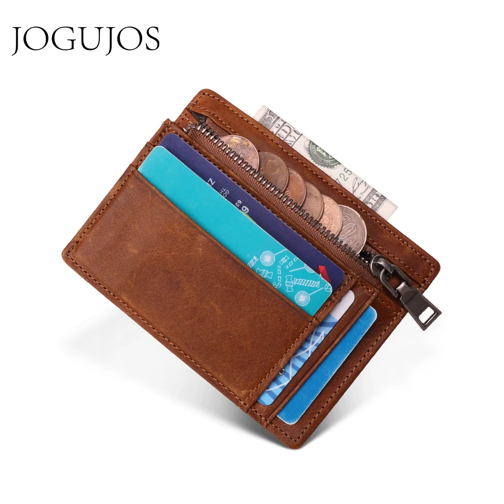 JOGUJOS Genuine Leather Men Credit ID Card Holder RFID Coin Purse Card Holder Wallet Money Case Men Small Wallet Male Portomonee