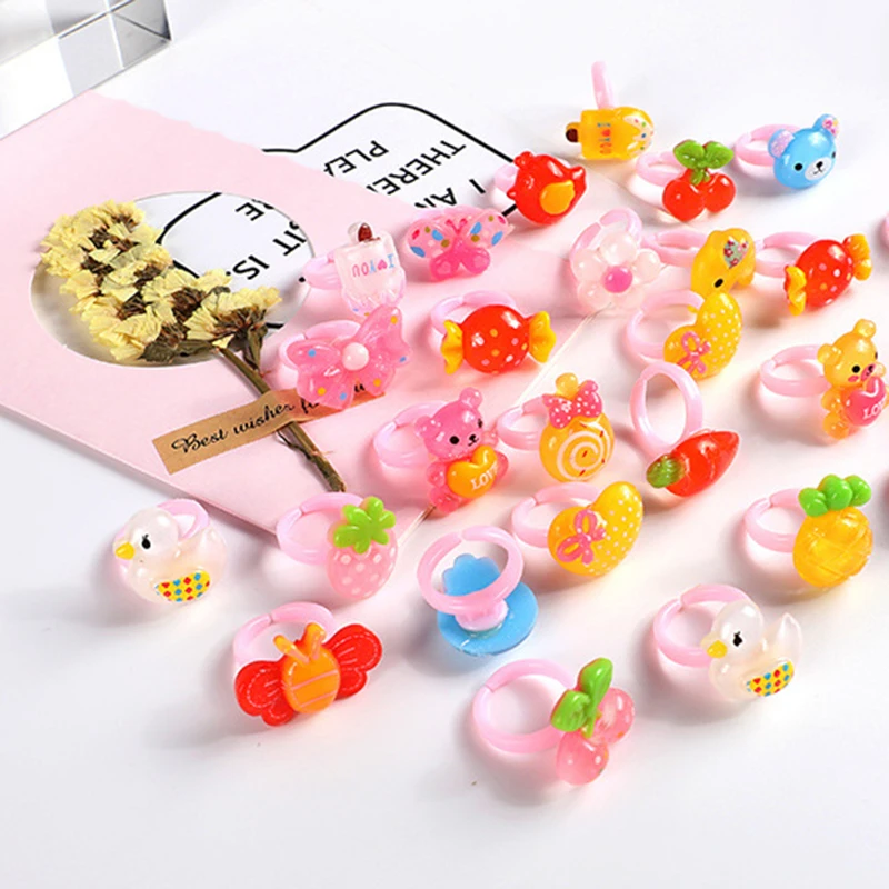 10 шт./пакет Kawaii Детские Мультяшные кольца комплект Детские игрушки для девочек, детские аксессуары, Красота модные игрушки макияж смолы подарки