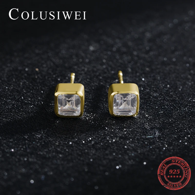 Женские квадратные серьги-гвоздики Colusiwei классические серьги из стерлингового