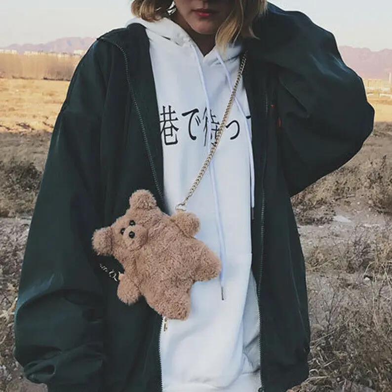 Модная женская сумка с милым маленьким медведем плюшевая для отдыха через плечо