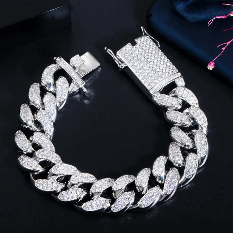 

ThreeGraces Noble Cubic Zircon White Gold Color Chain Link Hip Hop Bracelets Luxury Dubai Women Wedding Party Jewelry BR343