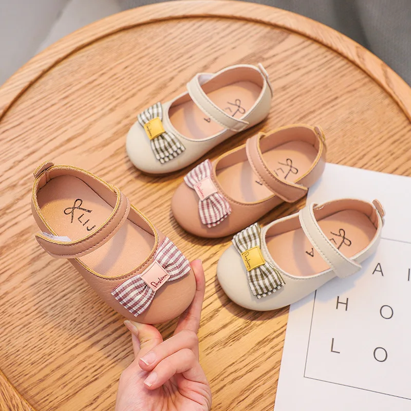 Girls Leather Shoes for Kids Sweet Wedding Show School Dress Flats Light Children Leisure shoe with bow SM111|Кожаная обувь| |