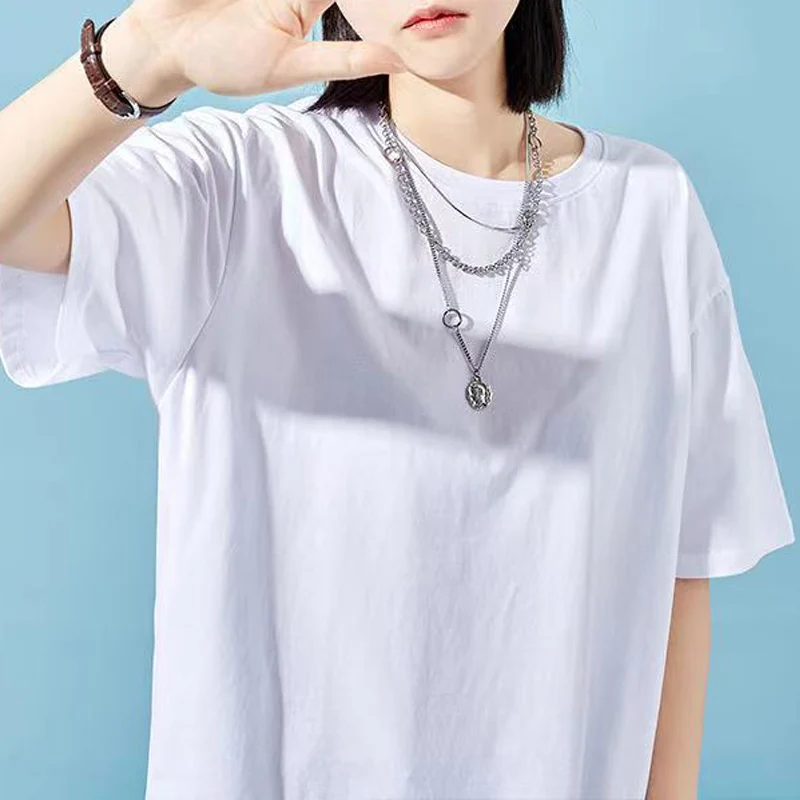 

Men's and Women's T-shirt 2021 New Solid Color Short Sleeve Women's T-shirt Round Neck Loose Cotton Men's T-shirt Lovers