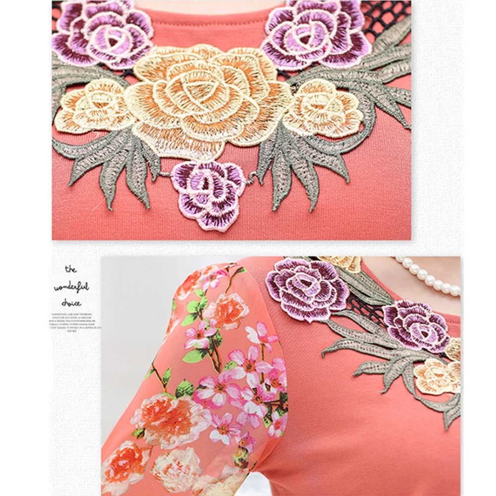 Женская шифоновая блузка с рукавами и круглым вырезом большого размера|Блузки| |