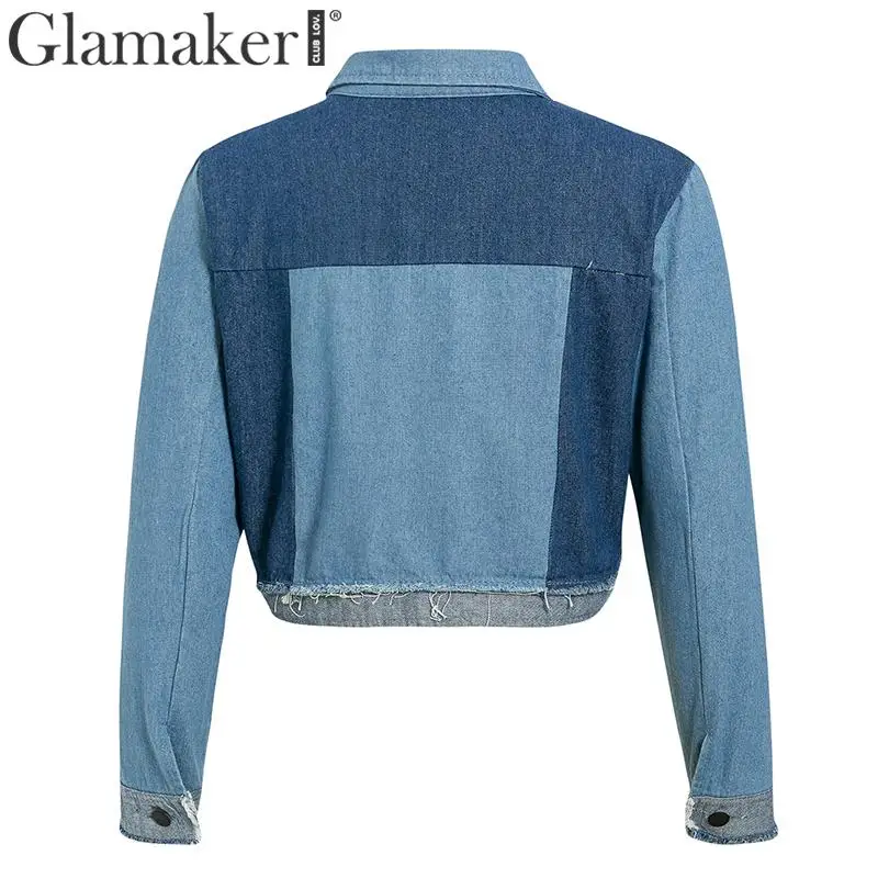 Glamaker свободная Лоскутная синяя Базовая куртка пальто для женщин длинный рукав