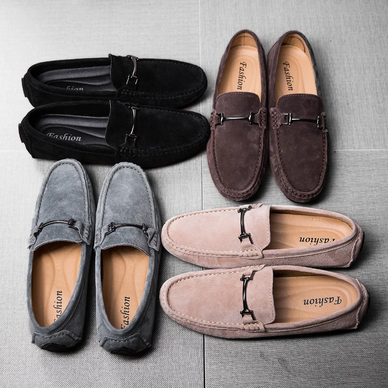 

Mens Loafers 2019 Luxury Men Suede Leather Loafer Retro Man Slip On Driving Shoes Brand Comfort Casual Male's Flat Footwear Grey