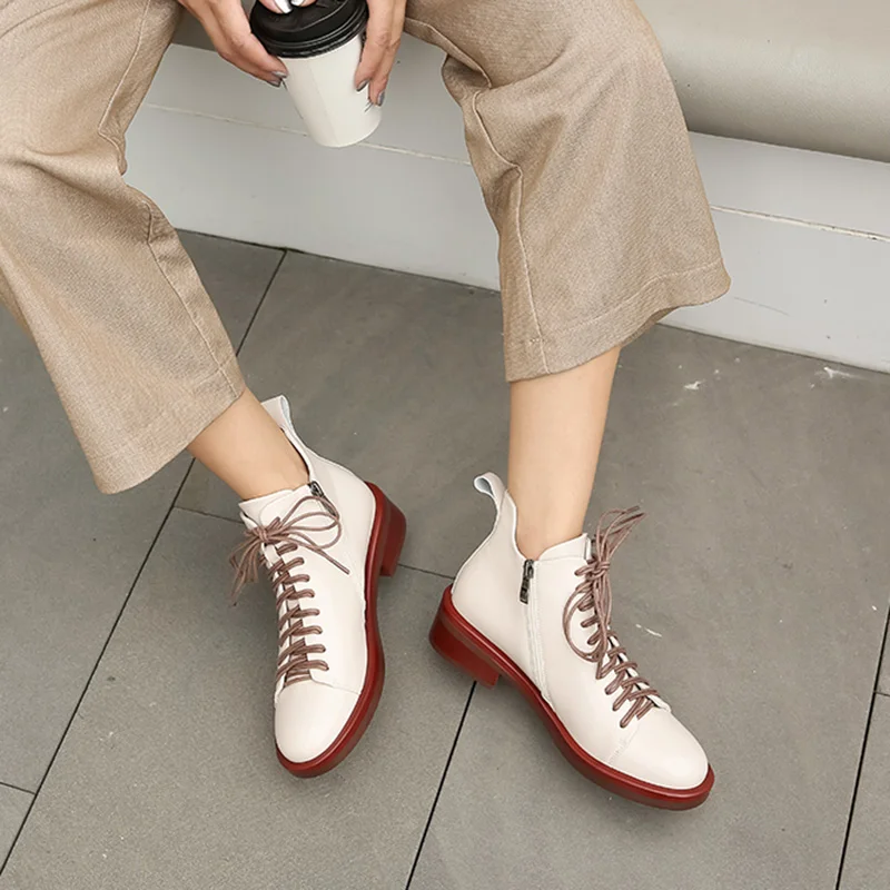 

LIBIELIY Lady boots thick bottom Nice autumn new British style women's lace-up mid-heel single boots ankle boots women
