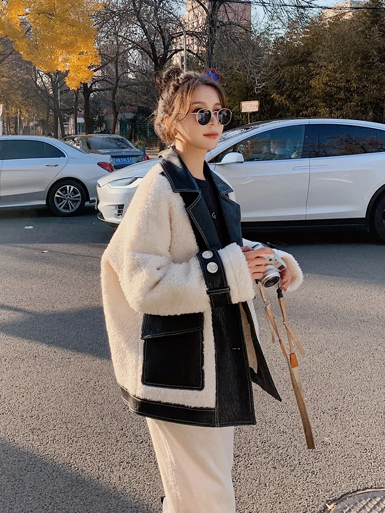 

Women 2021 Autumn Winter Loose Casual Locomotive Clothing Female Warm Faux Lamb Fur One Piece Jacket Ladies Fake Fur Coat C567