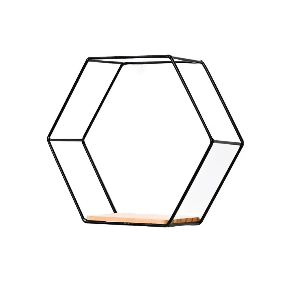 

Iron Storage Holder Wall-mounted Multifunctional Nordic Style Geometric Firm Hexagonal Shelf Home Decorative Shelves