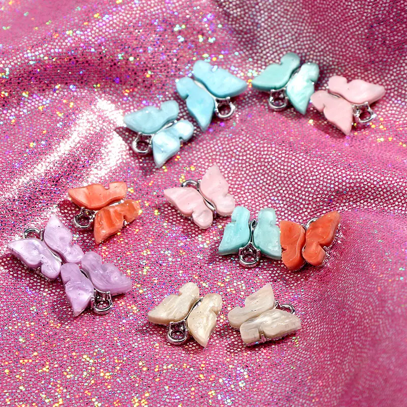 

50Pcs/lot Acrylic resin butterfly Charm for earring necklace Multicolor animal pendant for DIY Making Jewelry Accessories Gift